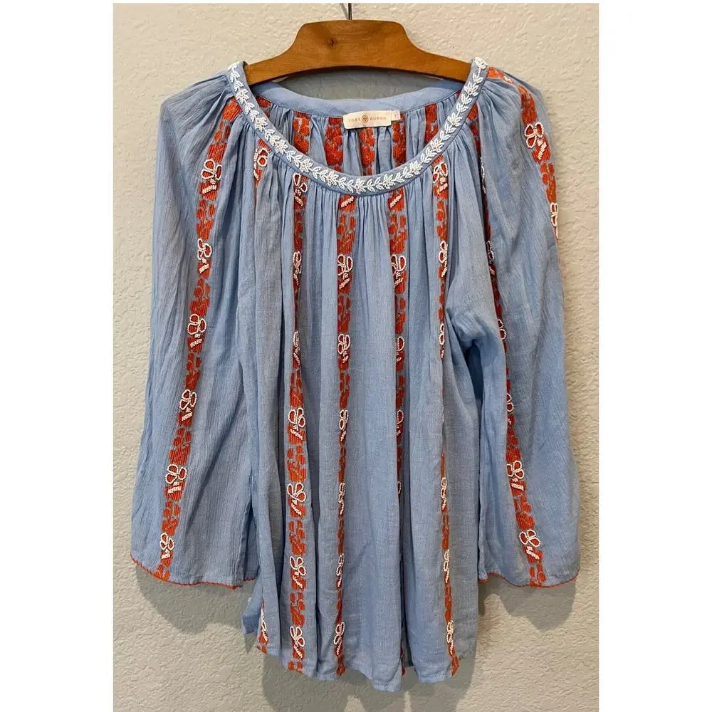 NEW Tory Burch Alexandria Beaded Peasant Top Size 8